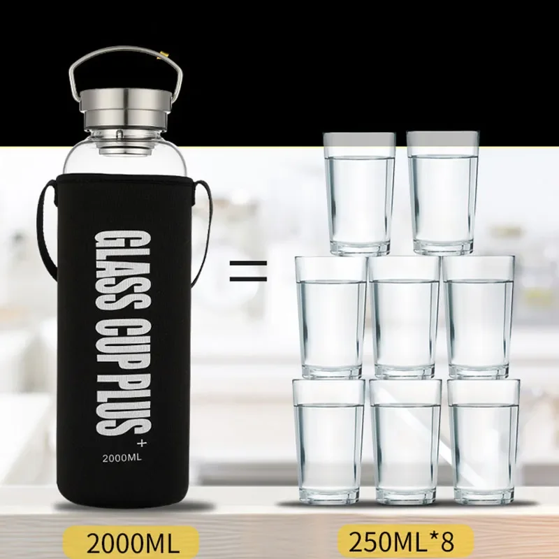 2L Glass Water Bottle with Str - Outdoor Sport Glass Water Bottle recension och pris